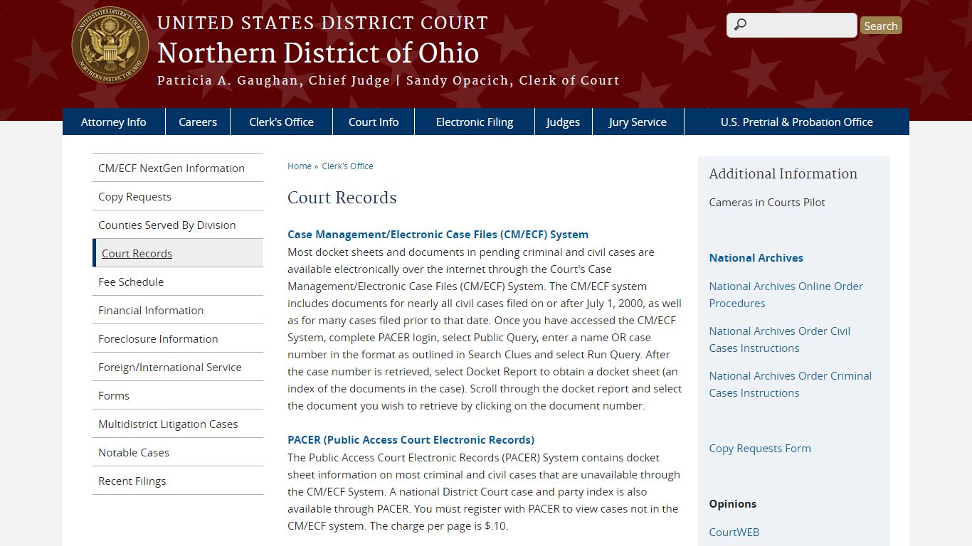Court Records | Northern District of Ohio | United States District Court