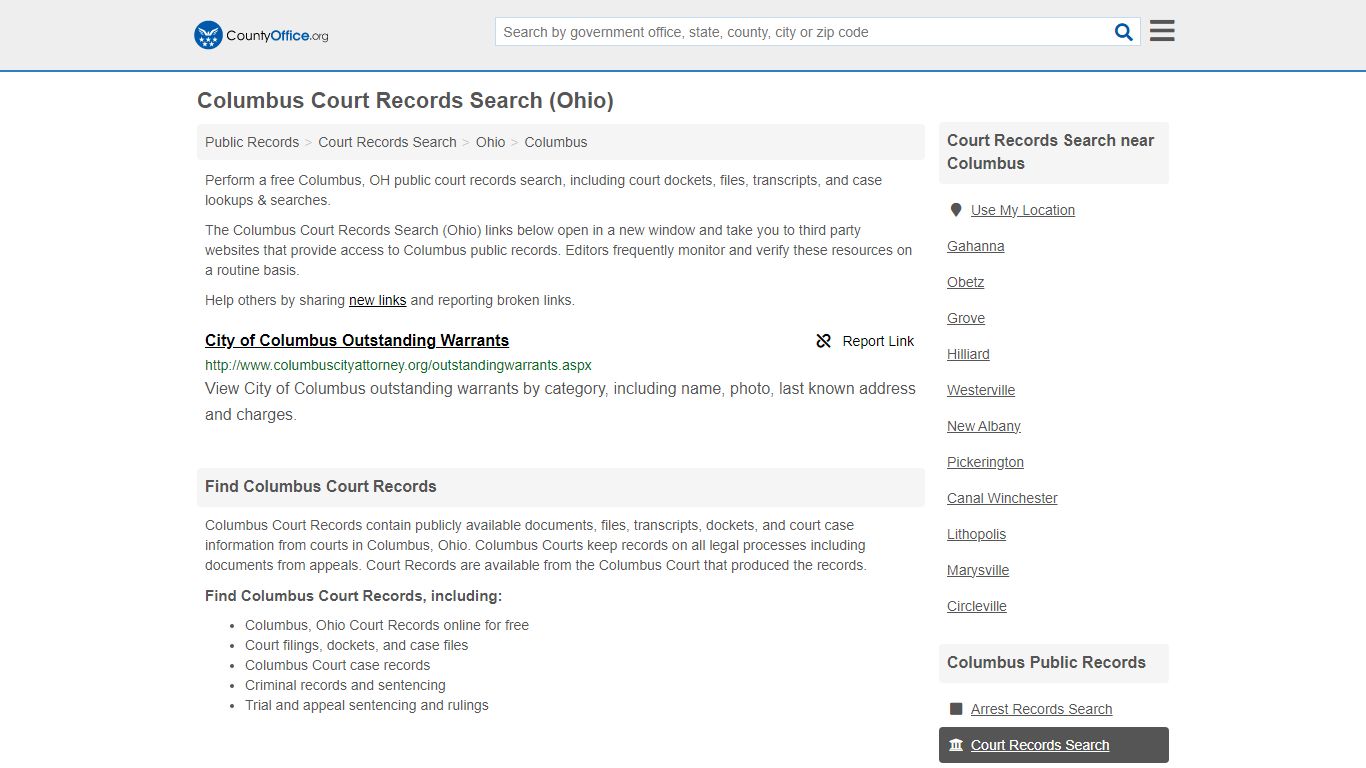 Columbus Court Records Search (Ohio) - County Office