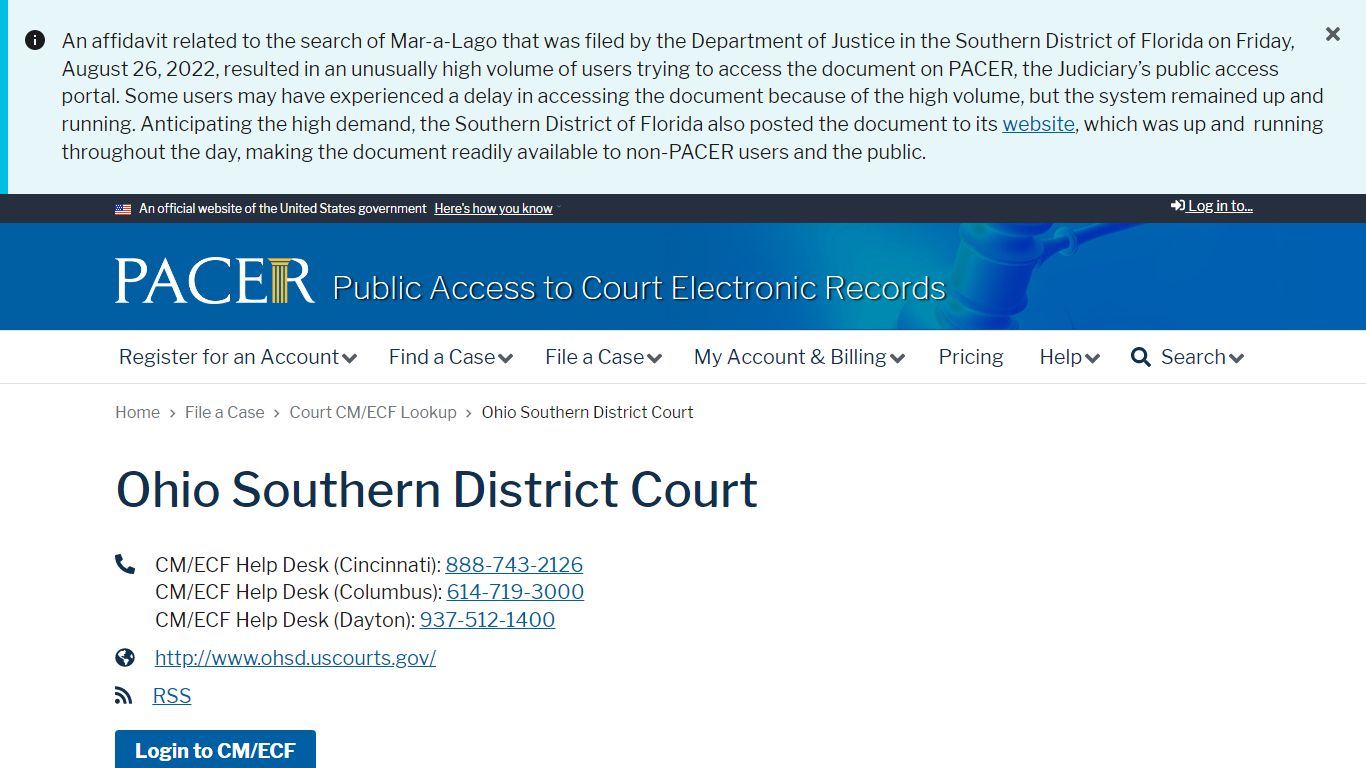 Ohio Southern District Court | PACER: Federal Court Records